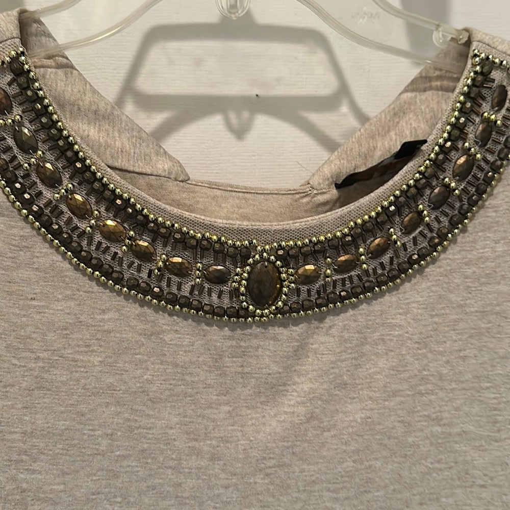 Bejeweled camel top with silk closure
